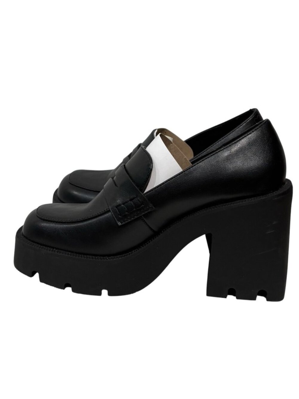 JustFab Cher Platform Pumps Chunky Lug Soles Black Caviar Sz 7.5